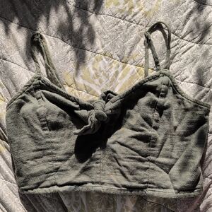 Aerie Olive Green Knotted Crop Top